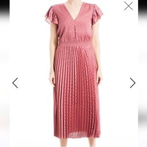 NWT Max Studio Polka Dot Pleated Satin Midi Dress